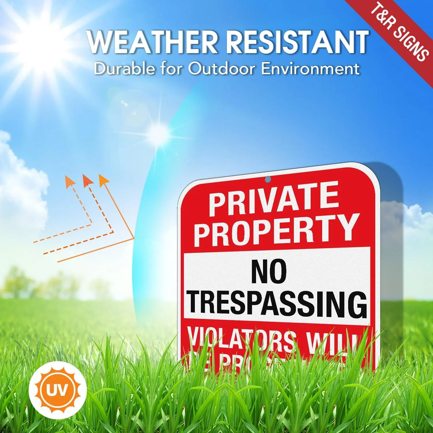 T&R Large (2 Pack) Private Property No Trespassing Sign - 12 x 12 Inches .040 Aluminum - 2 Pre-Drilled Holes - UV Protected, Waterproof and Fade Resistant