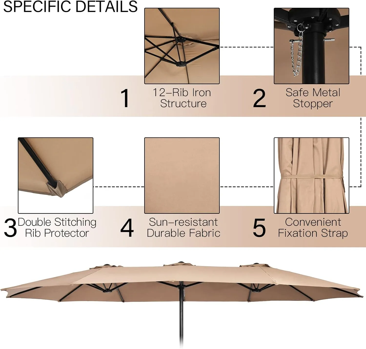 Tangkula 10 Piece Patio Rattan Dining Set with 15Ft Double-Sided Umbrella, Outdoor Heavy Duty Acacia Wood Table and Stackable Wicker Chairs Set, Umbrella with Weighted Base