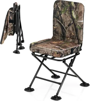 Tangkula 360 Degree Swivel Hunting Chair With Padded Cushion, Adjustable Foot Pads, Camouflage Portable Folding Blind Chair for Fishing, Camping