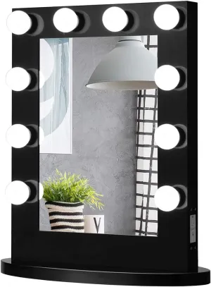 Tangkula Hollywood Makeup Vanity Mirror with Lights, Standing Vanity Makeup Mirror with Detachable Base, Beauty Mirror Makeup Mirror with Dimmer for Dressing Room Bedroom (Black)