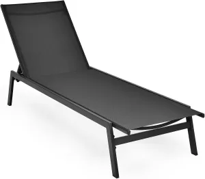 Tangkula Outdoor Chaise Lounge Chair, 6-Position Adjustable Reclining Chair with Breathable Fabric and Heavy Duty Steel Frame, Patio Lounge Chair for Garden, Backyard and Poolside (1, Black)