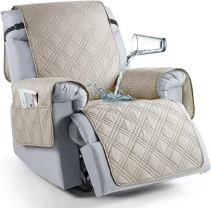 TAOCOCO 100% Waterproof Recliner Chair Cover, Non Slip Recliner Covers for Recliner Chair with Pocket, Washable Reclining Chair Cover Furniture Protector for Kids, Pets(23.6'', Cream)