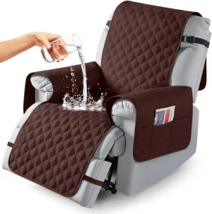 TAOCOCO 100% Waterproof Recliner Covers, Recliner Sofa Covers with Leg Straps, Reversible Recliner Couch Cover for Reclining Chair, Washable Couch Protector for Pets Kids(1 Seater 28", Coffee)