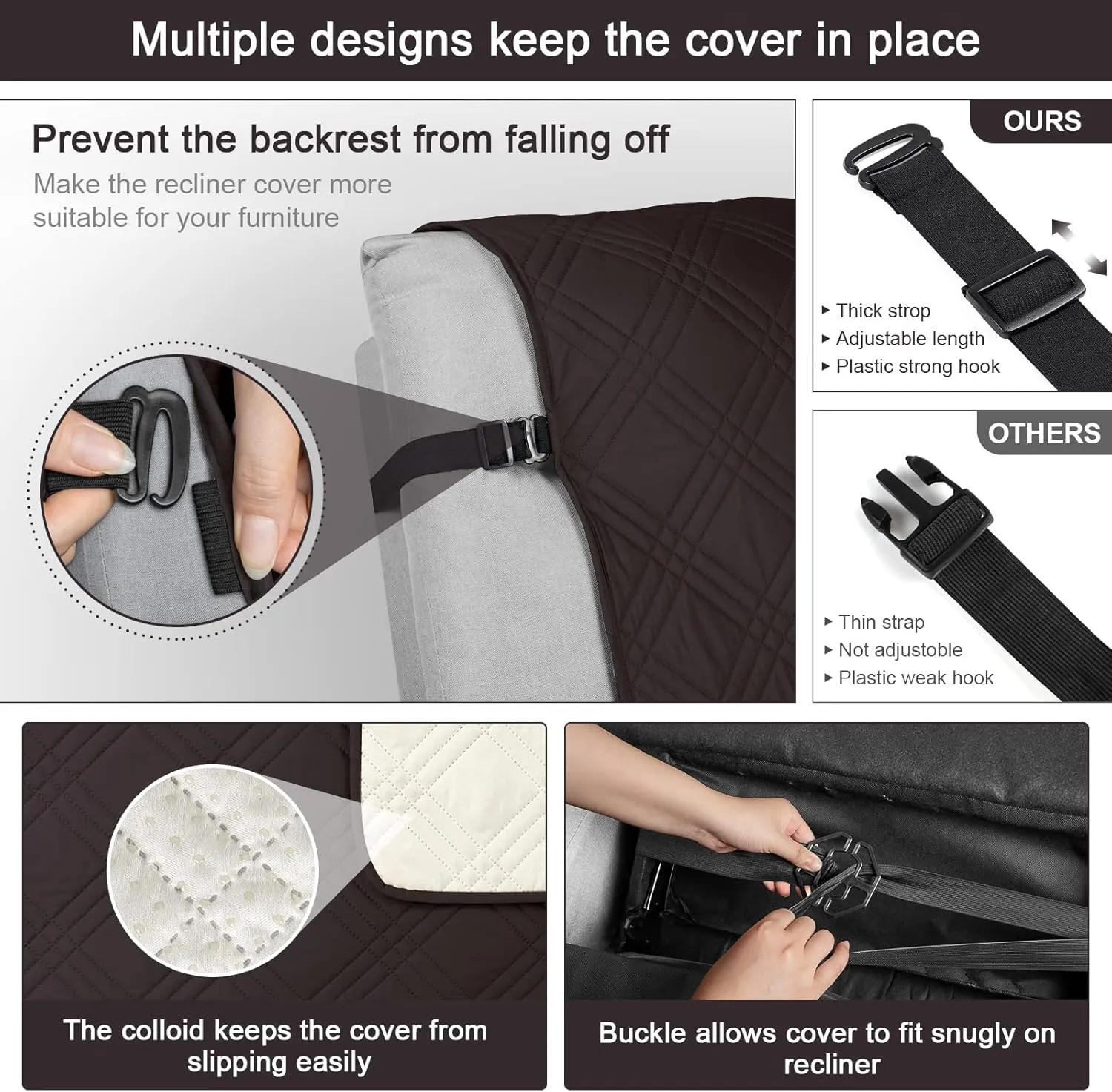 TAOCOCO Waterproof Recliner Chair Covers 30 Inch Wide, Oversized Recliner Covers for Recliner Chair with Pocket, Recliner Slipcovers with Straps Furniture Protector for Kids Pets (30'', Coffee)