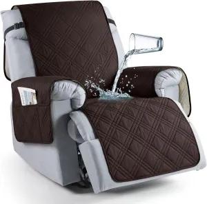 TAOCOCO Waterproof Recliner Chair Covers 30 Inch Wide, Oversized Recliner Covers for Recliner Chair with Pocket, Recliner Slipcovers with Straps Furniture Protector for Kids Pets (30'', Coffee)
