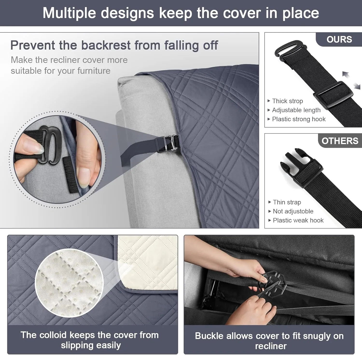 TAOCOCO Waterproof Recliner Chair Covers 30 Inch Wide, Oversized Recliner Covers for Recliner Chair with Pocket, Recliner Slipcovers with Straps Furniture Protector for Kids Pets (30'', Dark Grey)