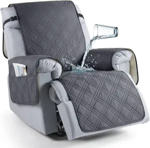 TAOCOCO Waterproof Recliner Chair Covers 30 Inch Wide, Oversized Recliner Covers for Recliner Chair with Pocket, Recliner Slipcovers with Straps Furniture Protector for Kids Pets (30'', Dark Grey)