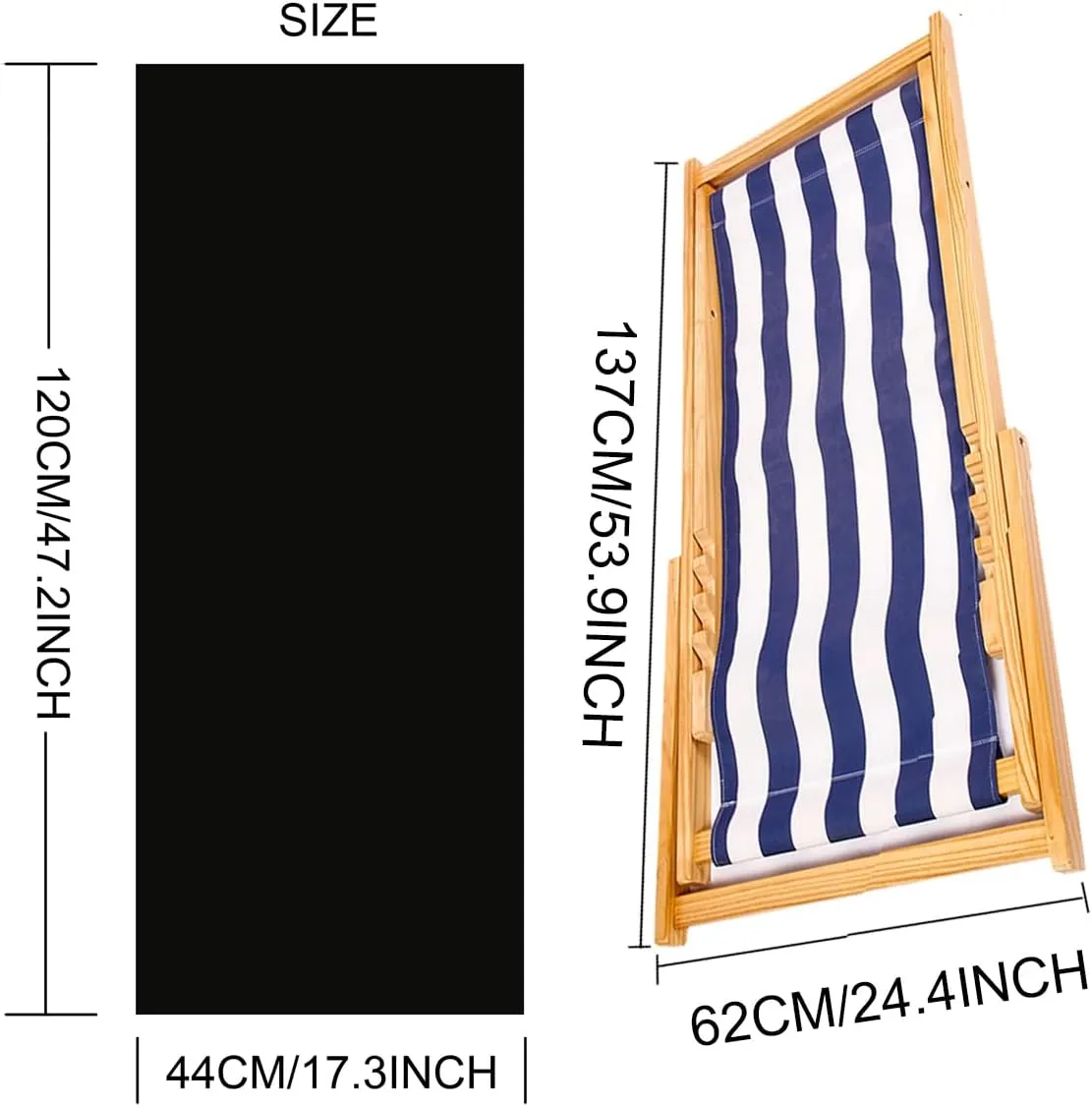 TBACW Replacement Canvas Replacement Cloth for Patio Lounge Chair Beach Sling Chair Reclining Beach Chair-No Wooden Frame-Only Replacement Canvas(Black)