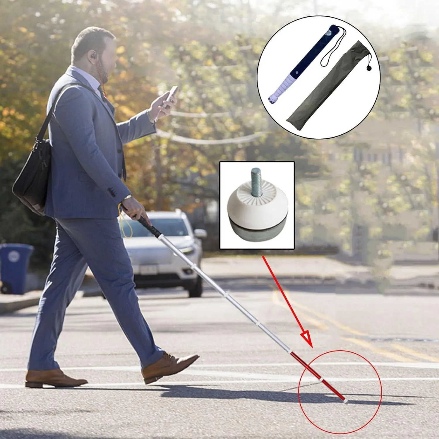 Telescopic Blind Cane - Reflective Folding Walking Stick for Vision Impaired and Blind People,Lnclude Nylon Bag   Optional Crutch tip(C,125cm/49.2in)