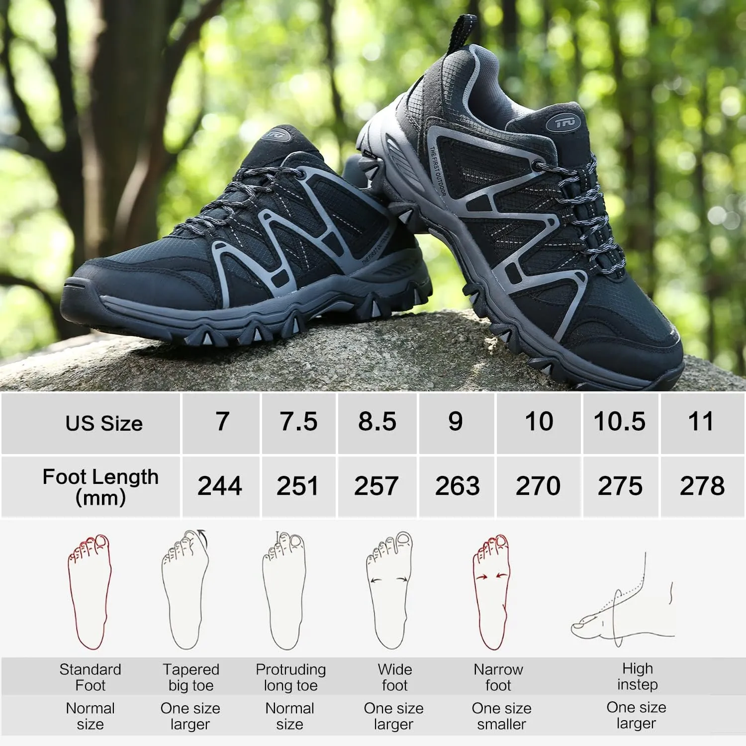 TFO Hiking Shoes Men's Waterproof Air Circulation Insole Ankle Support Non-Slip Lightweight for Outdoor Trekking Walking