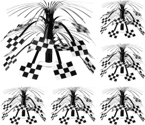 Tigeen 6 Pcs Racing Car Party Supplies Checkerboard Spray Centerpieces with Base Foil Table Toppers Decorations for Game Day Race Sports Enthusiasts Birthday Baby Shower Party Decor