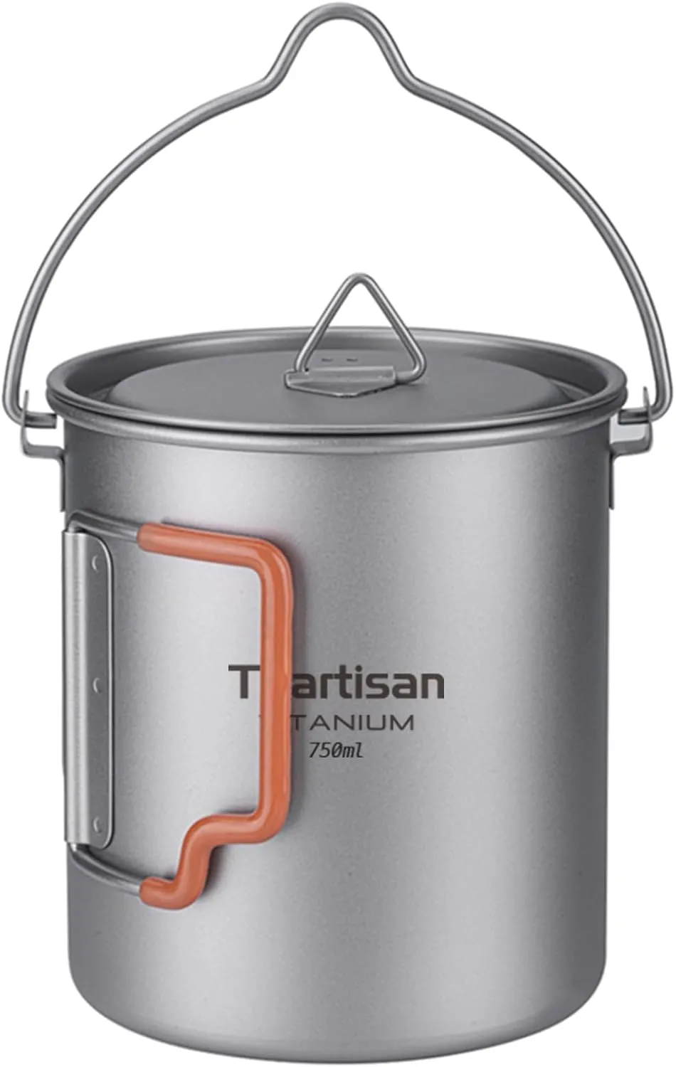 Titanium Cup Camping Pot Portable Ultralight Coffee Mug 450ML/750ML Water Cup with Foldable Handles and Lid For Outdoor Camping Hiking Backpacking (750ML-BH)