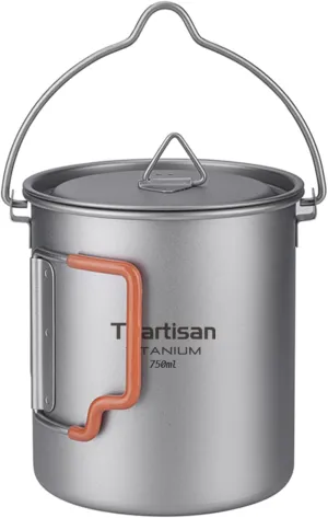 Titanium Cup Camping Pot Portable Ultralight Coffee Mug 450ML/750ML Water Cup with Foldable Handles and Lid For Outdoor Camping Hiking Backpacking (750ML-BH)