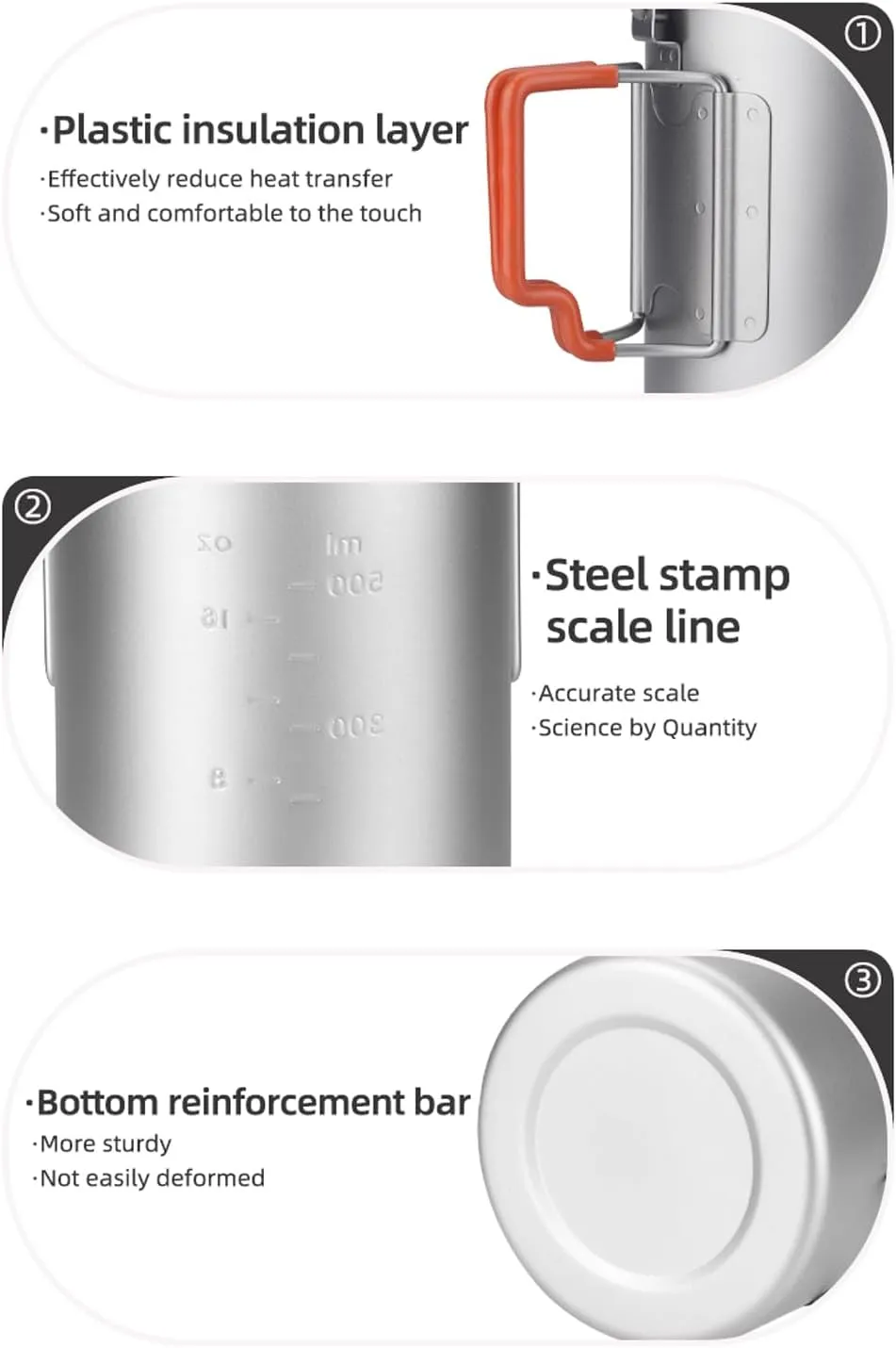 Titanium Cup Camping Pot Portable Ultralight Coffee Mug 450ML/750ML Water Cup with Foldable Handles and Lid For Outdoor Camping Hiking Backpacking (750ML-BH)