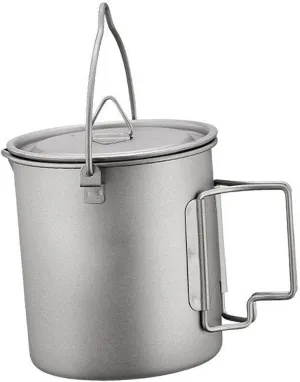 Titanium Pot 750ml Ultralight Round Drink Cups Outdoor Mug Hanging Pot for Backpacking Fishing Home Office Hiking Campsite