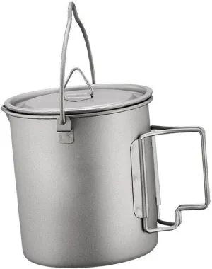 Titanium Pot with Folding Handle Ultralight Portable Round Drink Cups 750ml