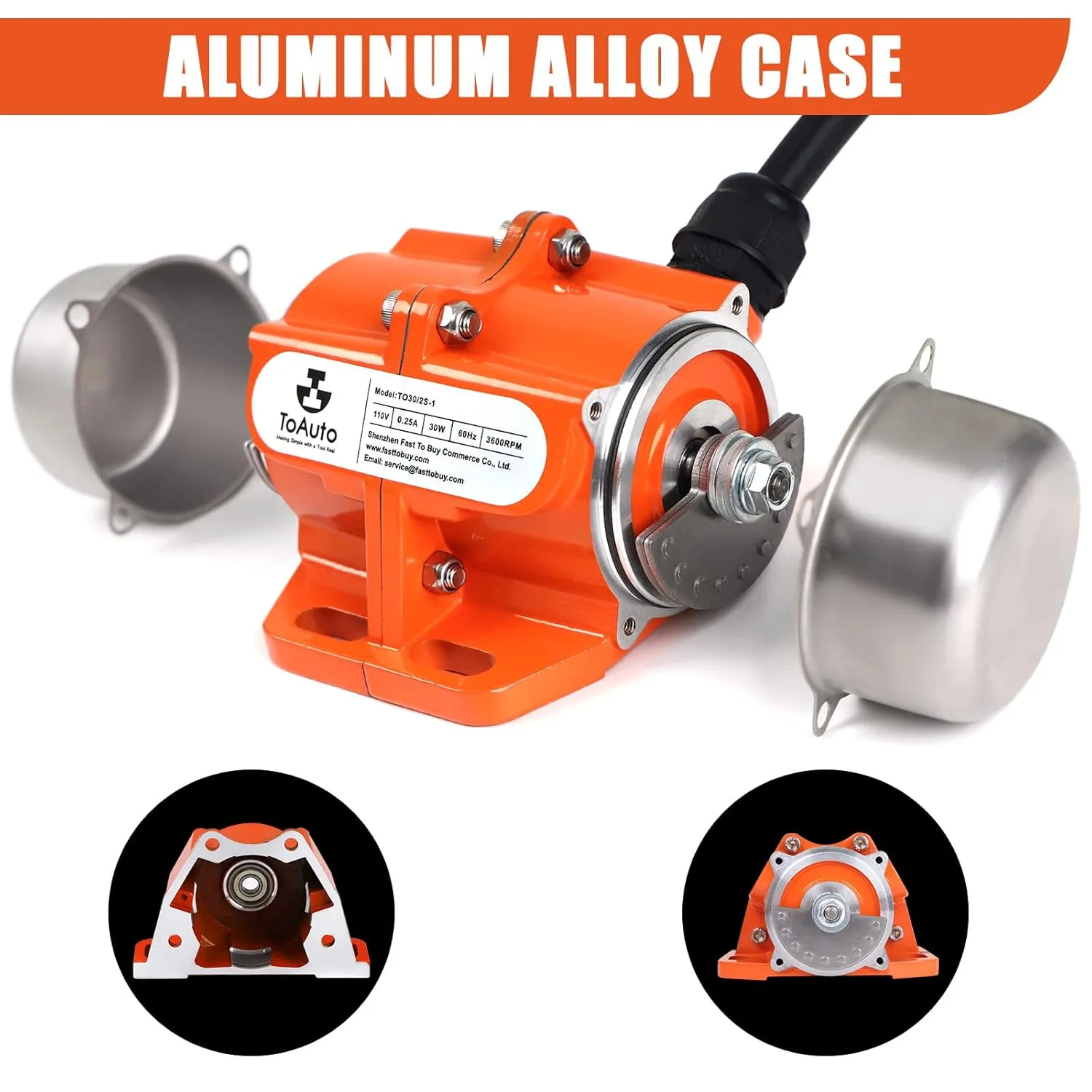 TOAUTO Concrete Vibrator Vibration Motor 100W Single Phase AC 110V 3600rpm Aluminum Alloy Case Vibrating Motor for Shaker Table