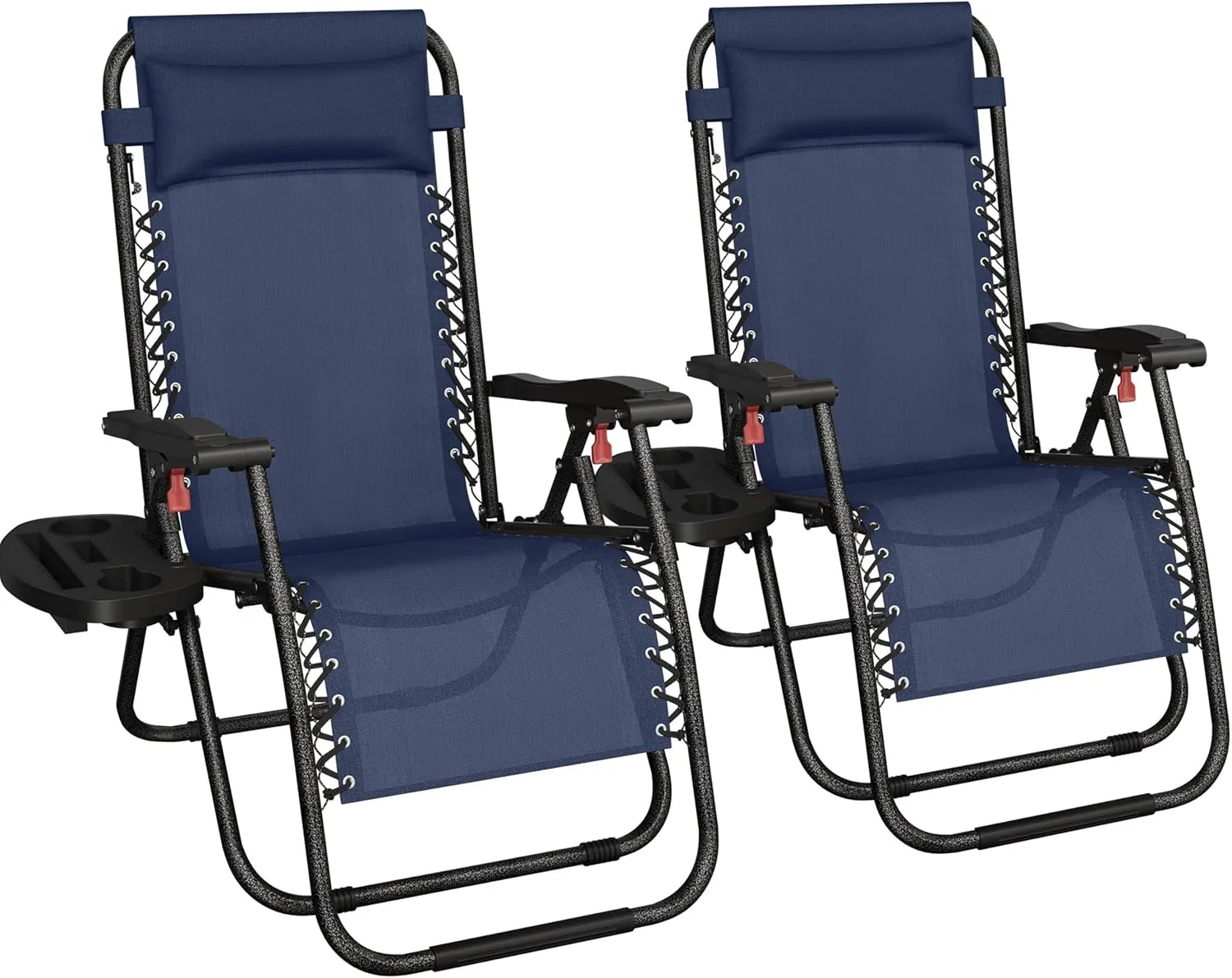 Topeakmart Zero Gravity Chairs Set of 2 Reclining Adjustable Folding Patio Lounge Chair Outdoor Camp Recliners w/Carry Strap and Pillows for Lawn, Beach, Yard, Deck - Navy Blue