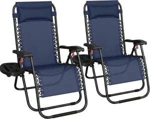 Topeakmart Zero Gravity Chairs Set of 2 Reclining Adjustable Folding Patio Lounge Chair Outdoor Camp Recliners w/Carry Strap and Pillows for Lawn, Beach, Yard, Deck - Navy Blue