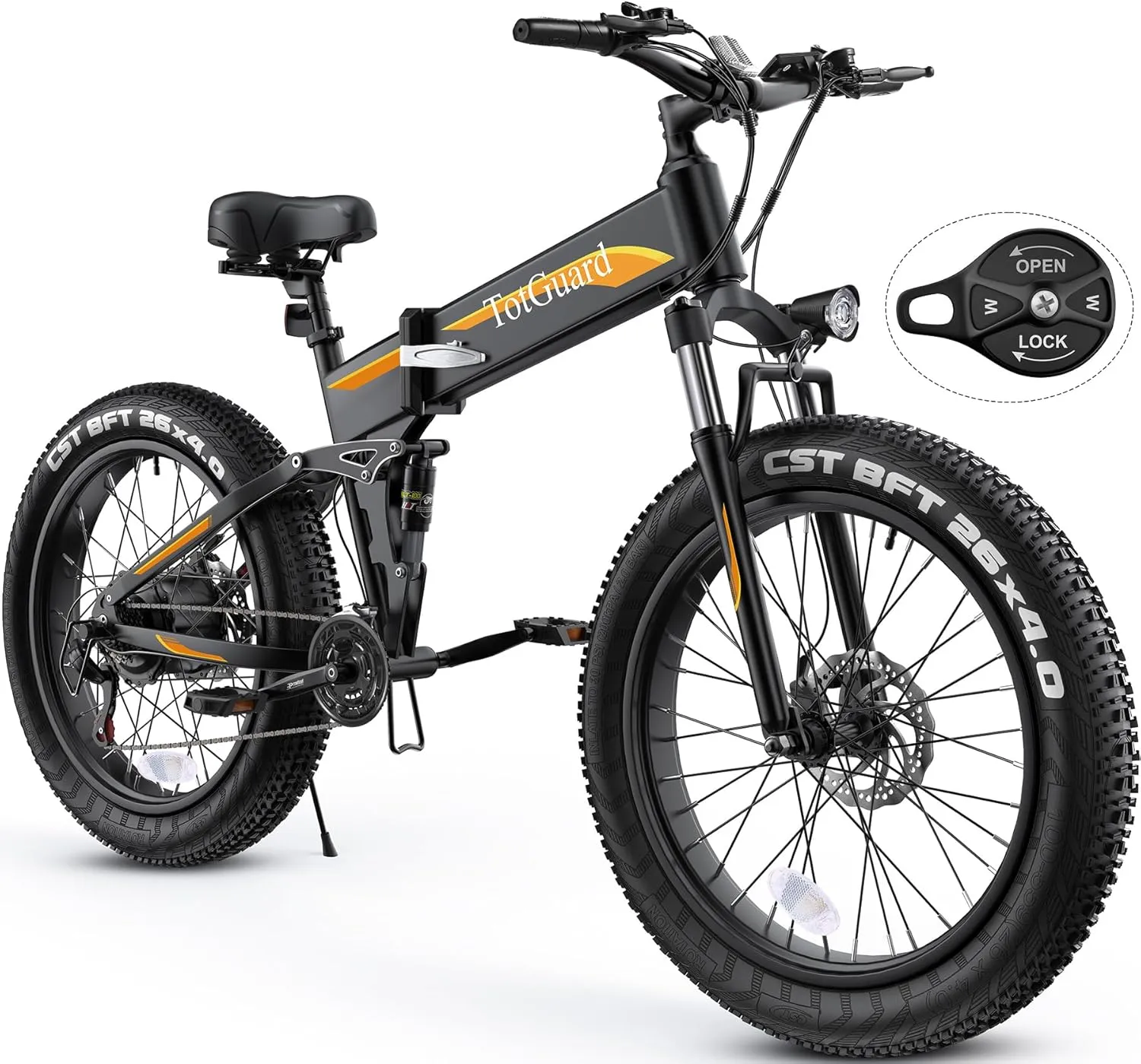 TotGuard Electric Bike, 26" x4.0 Fat Tire Electric Bike with 975W Peak Motor, 48V 10.4Ah Removable Battery, Foldable Ebike, 21.6MPH Electric Mountain Bike, Dual Shock Absorbers, 21 Speed