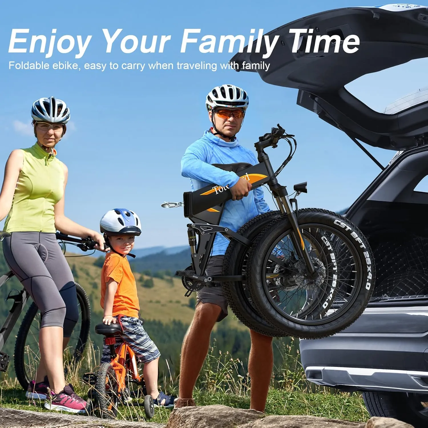 TotGuard Electric Bike, 26" x4.0 Fat Tire Electric Bike with 975W Peak Motor, 48V 10.4Ah Removable Battery, Foldable Ebike, 21.6MPH Electric Mountain Bike, Dual Shock Absorbers, 21 Speed