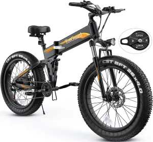 TotGuard Electric Bike, 26" x4.0 Fat Tire Electric Bike with 975W Peak Motor, 48V 10.4Ah Removable Battery, Foldable Ebike, 21.6MPH Electric Mountain Bike, Dual Shock Absorbers, 21 Speed