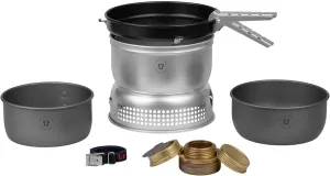 Trangia - 25-9 Ultralight Hard Anodized Camping Cookset | Includes: Alcohol Stove, 2 HA Pots, Non-Stick Frypan, Upper & Lower Windshield, Pot Gripper, & Strap
