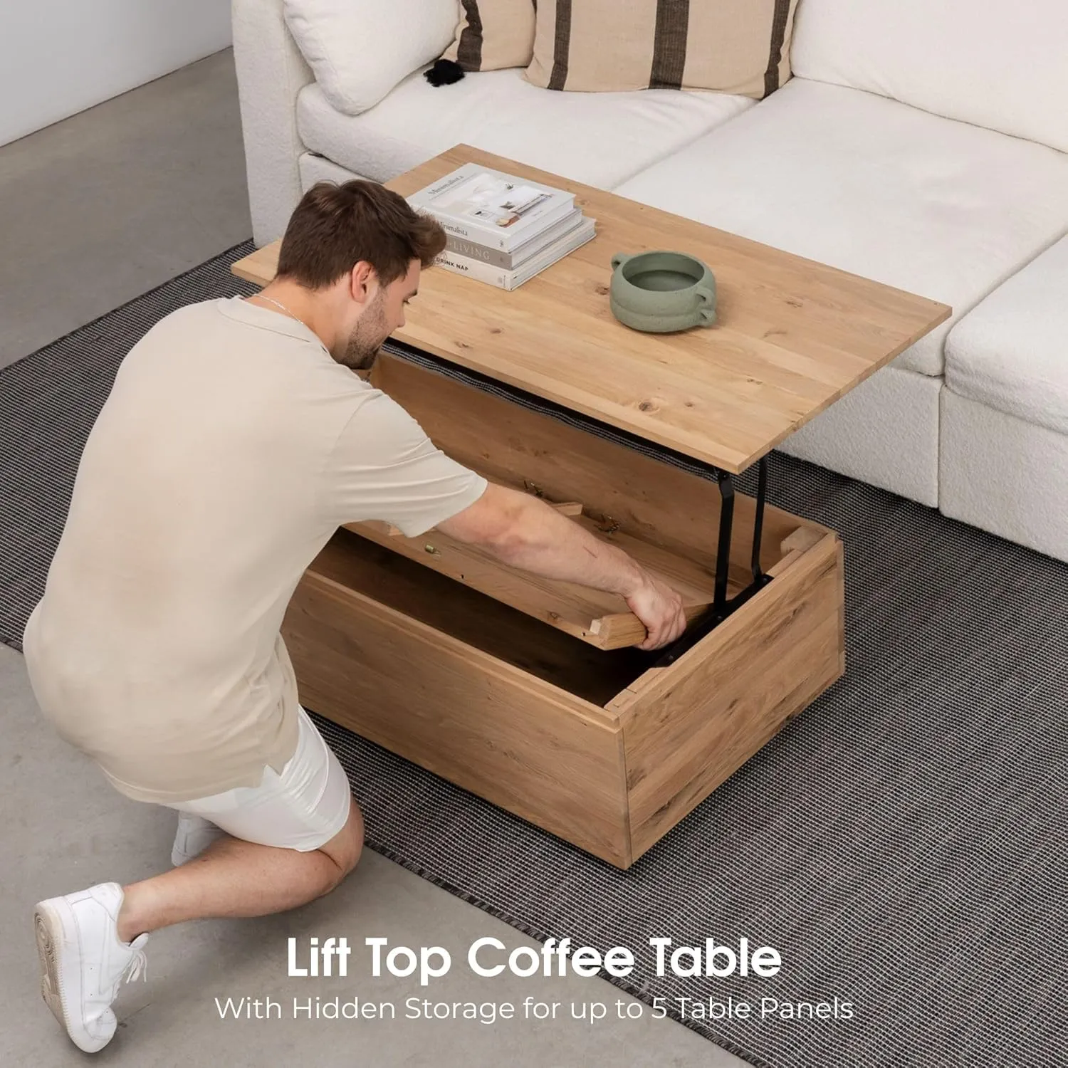 Transformer Table Expandable Dining Table Set for 4 to 12, Living Room Furniture Lift Top Coffee Table with Storage & Extendable Dining Bench, Modern Dining Room Set with Bench & Small Coffee Table