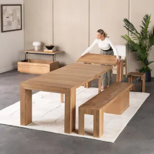 Transformer Table Expandable Dining Table Set for 4 to 12, Living Room Furniture Lift Top Coffee Table with Storage & Extendable Dining Bench, Modern Dining Room Set with Bench & Small Coffee Table