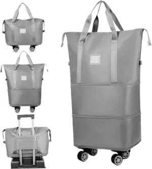 Travel Bag with Wheels, Rolling Duffle Bag with Wheels and Handle, Expandable Foldable Luggage Bag, Dry and Wet Separation Rolling Bag, Zipper Rolling Bag for Travel Grey, Rolling Bag