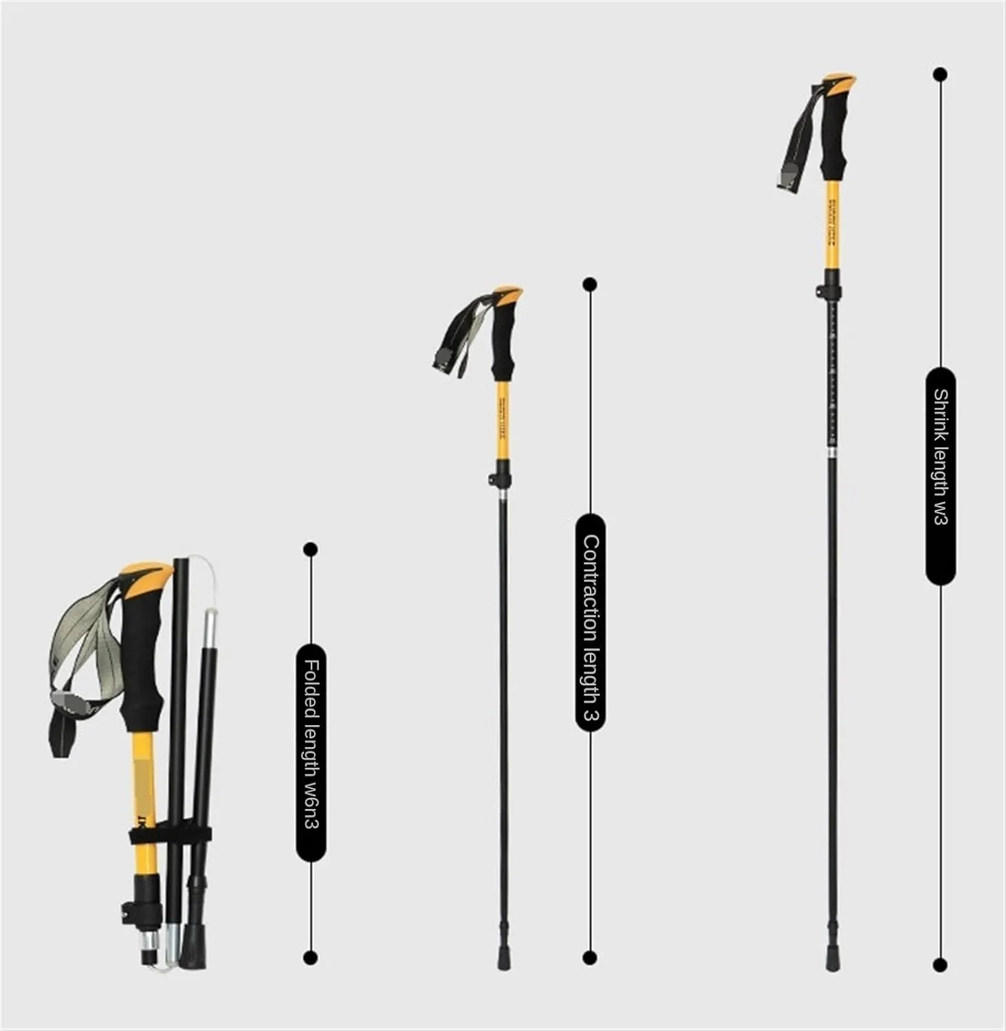 Travel Trekking Pole Adjustable Hiking Walking Sticks Ultralight Aluminum with EVA Grips for Camping Mountaining Outdoor Activities(Yellow)
