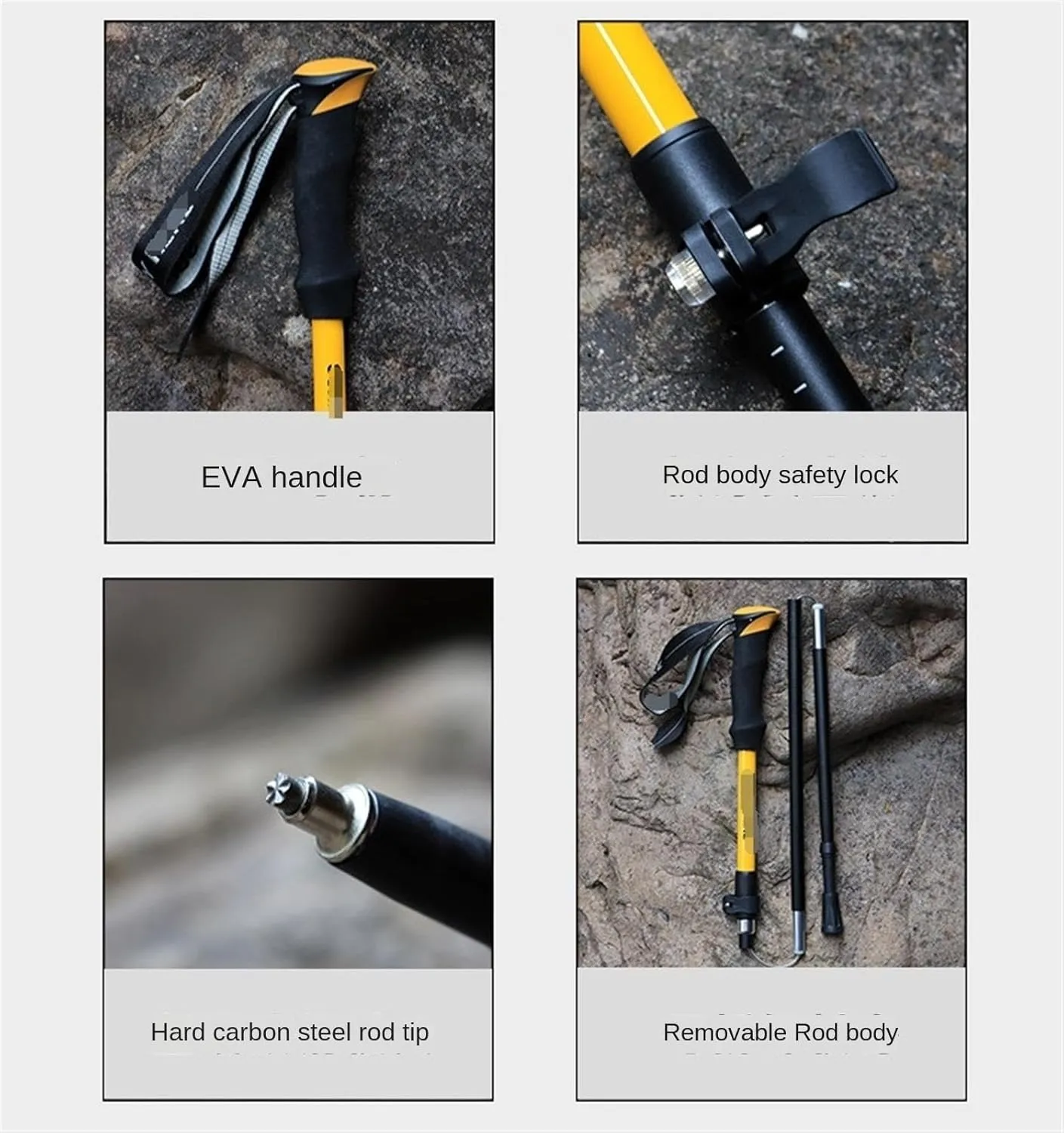 Travel Trekking Pole Adjustable Hiking Walking Sticks Ultralight Aluminum with EVA Grips for Camping Mountaining Outdoor Activities(Yellow)