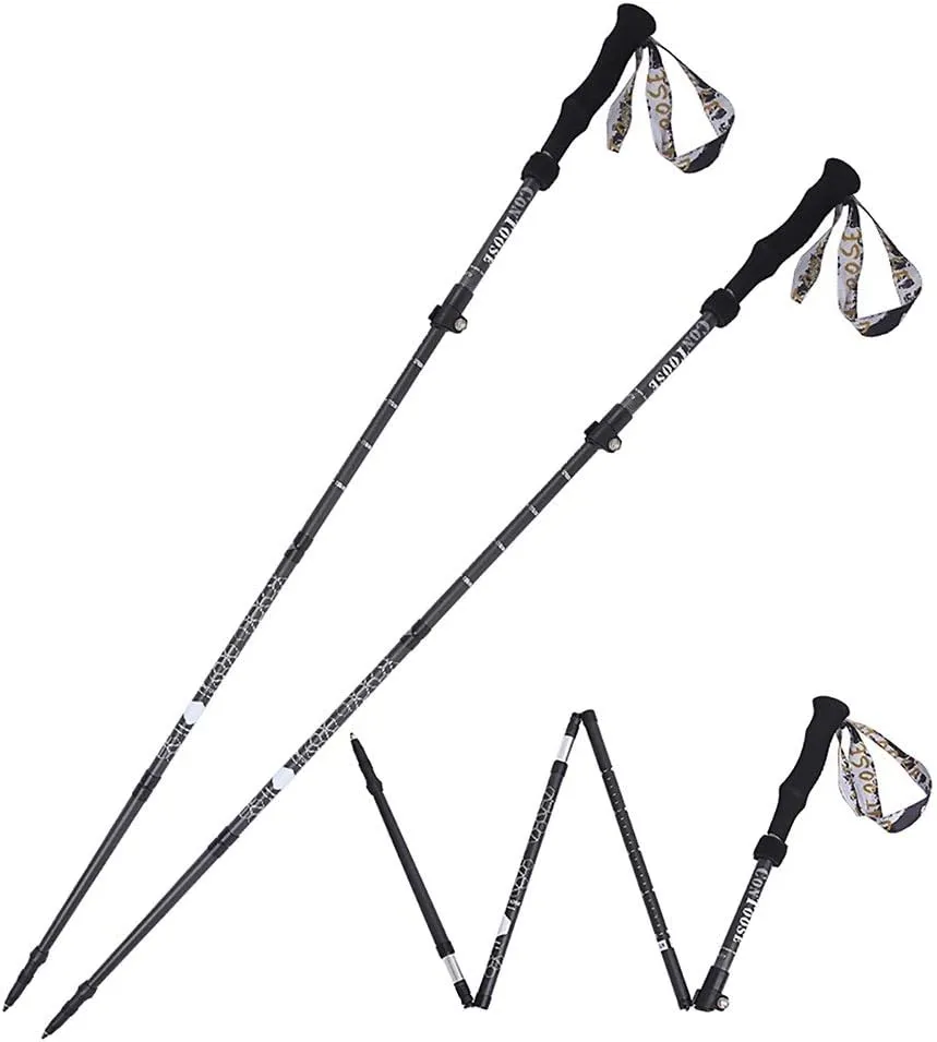 Trekking Poles Collapsible Lightweight Carbon Alloy Wear-Resistant Corrosion-Resistant Carbon Tip Ski Mountaineering Equipment Crutches Anti-Shock 2PCS Accessories&Carry Bags