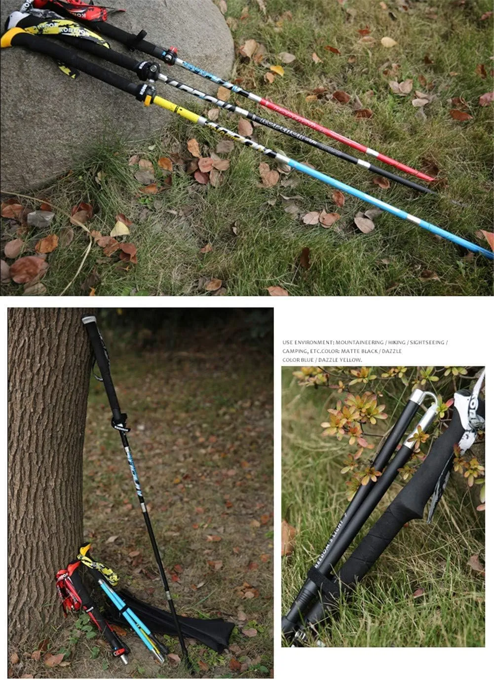 Trekking Poles, Walking Poles Collapsible Trekking Poles Adjustable Ultralight Carbon Fiber Hiking Sticks with Quick Lock and Foam Grip for Camping Mountaining Backpacking Walking