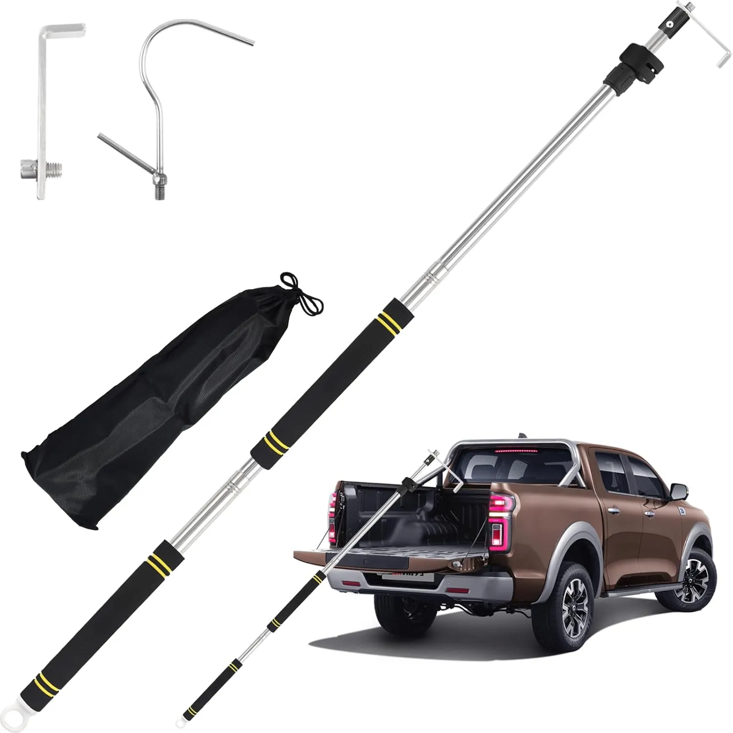 Truck Bed Cargo Retrieval Hook, Cargo Grabber Reach Retriever Tool Adjustable 34-74inch wear-Resistant complimentary Storage Bag Professional Truck Bed Reach Tool Convenient and efficient Pickup
