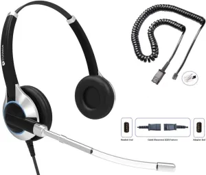 TruVoice HD-350 Deluxe Headset with Noise Reduction Voice Tube & HD Sound - Compatible with Yealink, Grandstream, Sangoma, Ooma and Snom Desk Phones