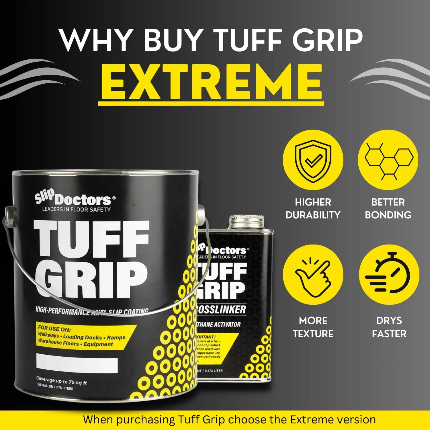 Tuff Grip Extreme Non-Skid Paint for Ramps, Floors, Decks & Stairs – Textured Anti-Slip Grip Coating for Slip Resistant Traction (Safety Red)