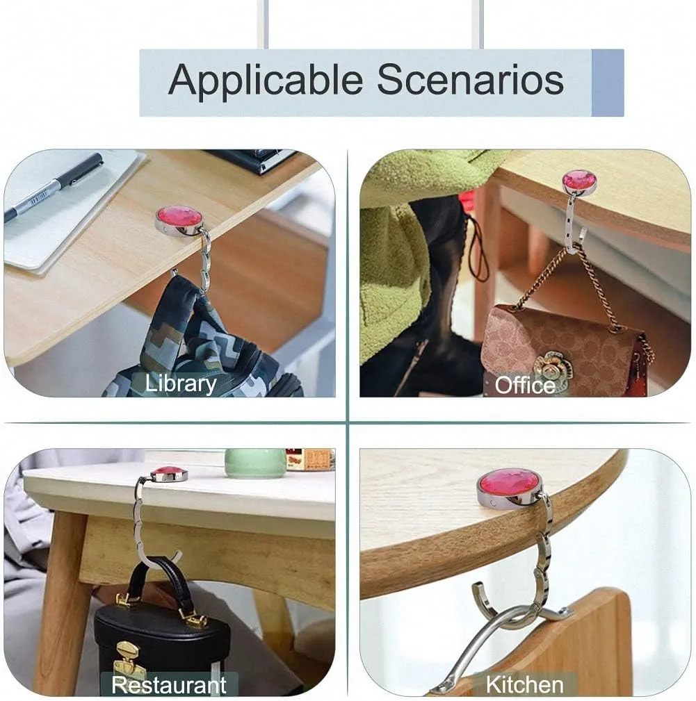 Ulalaza 5Pcs Fashion Purse Foldable Hook Anti-Slip Portable Folding Handbag Table Hangers Holder Bag Storage Decor Gift for Women Girls