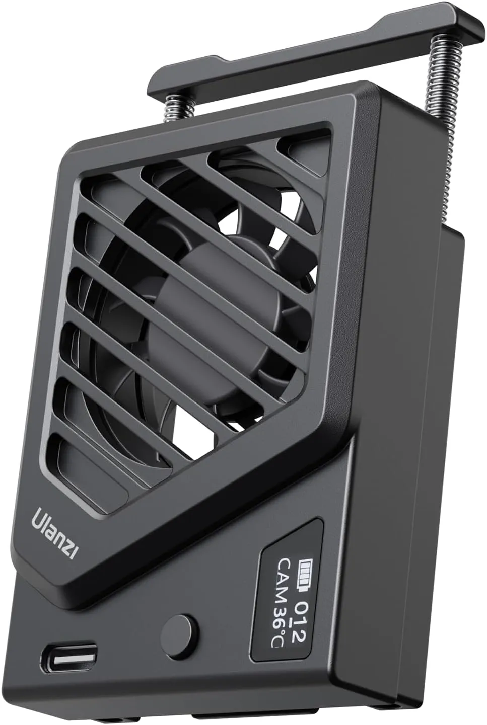 ULANZI Camera Cooling Fan Black New, Spring Telescopic Mounting Adjustable Mini Intelligent Cooling Fan Real-time Monitoring with Type-C Charging Port, Compatible with Sony Canon FUJIFILM Nikon