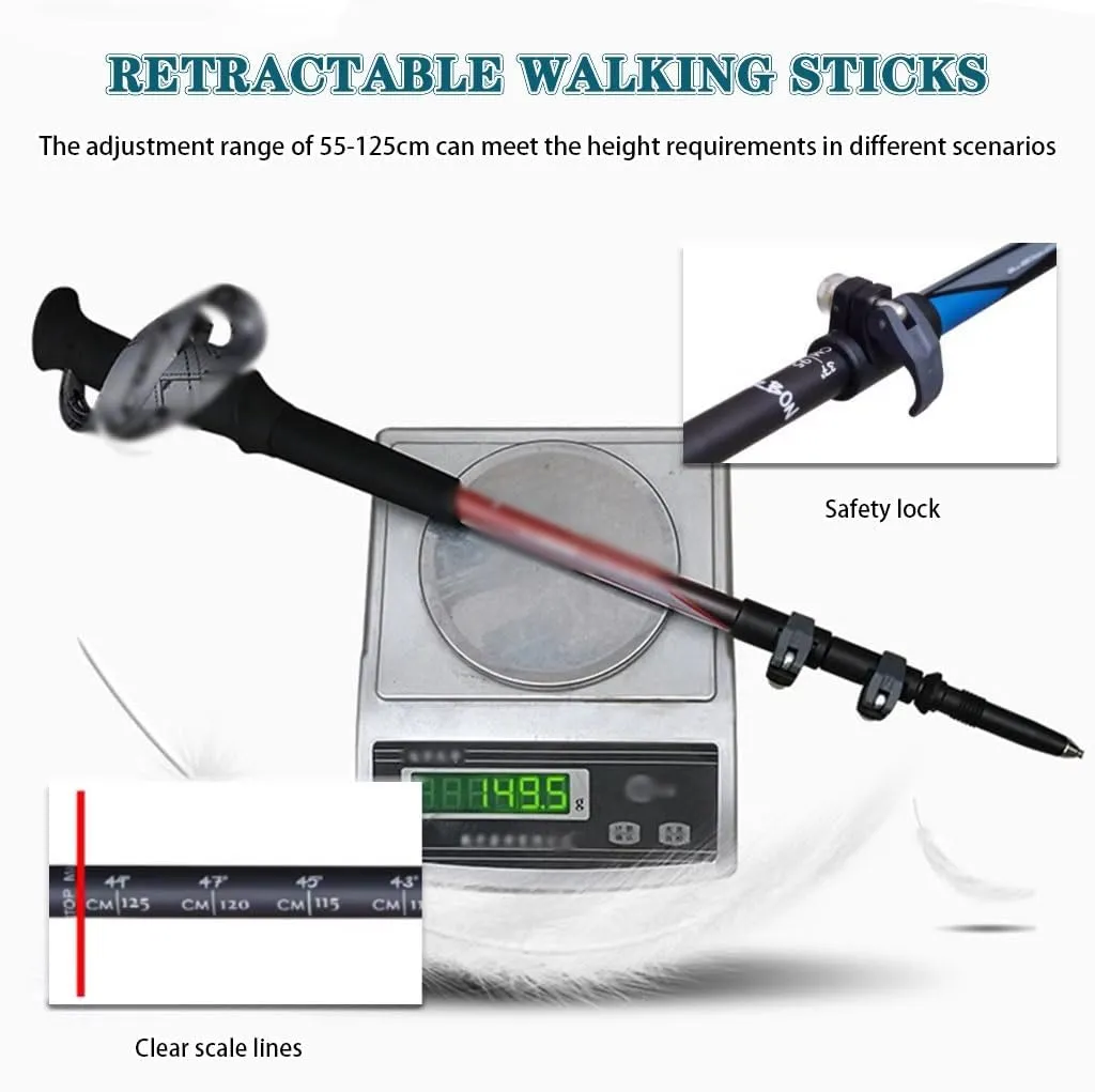 Ultralight Carbon Fiber Trekking Pole, Retractable Portable Outdoor Equipment, Cable with Safety Flip Lock, EVA Grip   Adjustable Wrist Strap