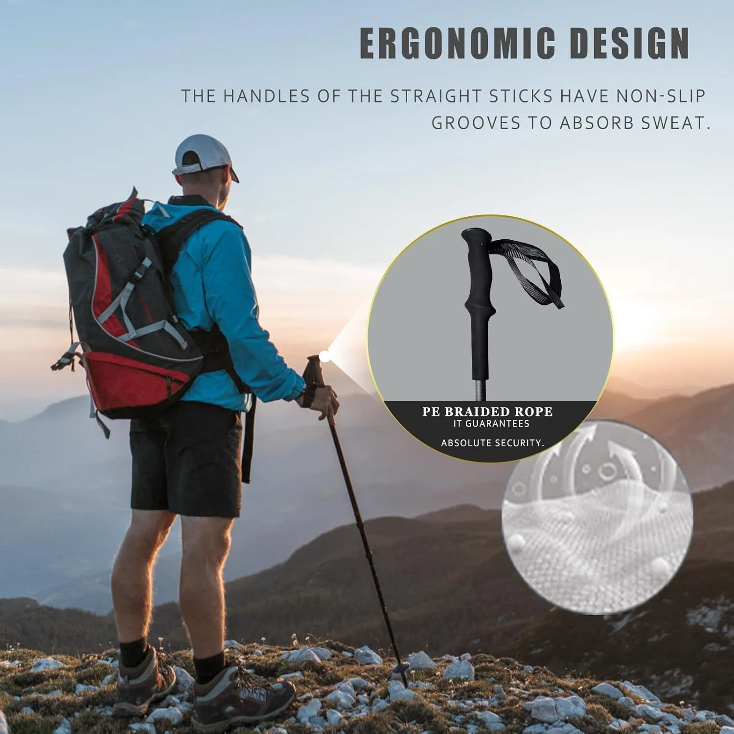 Ultralight Carbon Fibre Hiking Poles, 2-Piece Set, Collapsible Hiking Poles with Moisture Transferring Handle, Storage Bag and 2 Poles Caps for Hiking, Trekking and Mountaineering