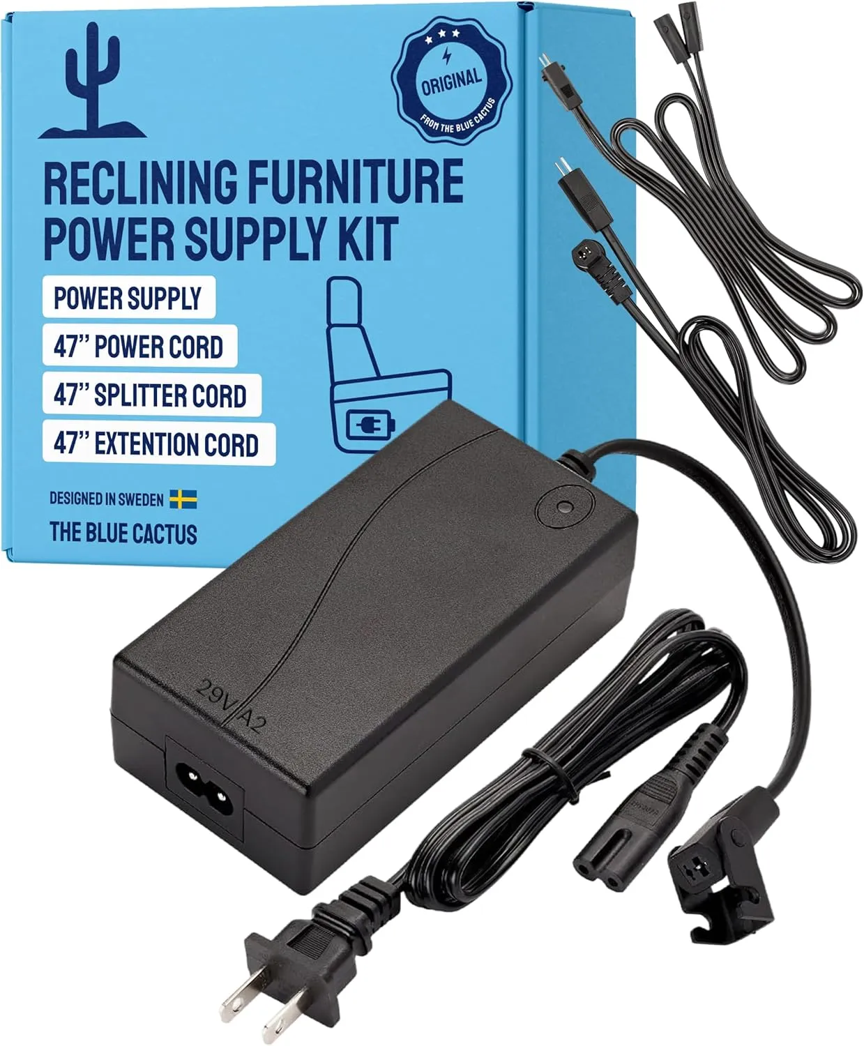 Universal Power Cord for Recliner Chair - 2-Pin Class 2 Power Supply Kit - Replacement Cord Kit for Electric Recliner Chair - Pack of 1