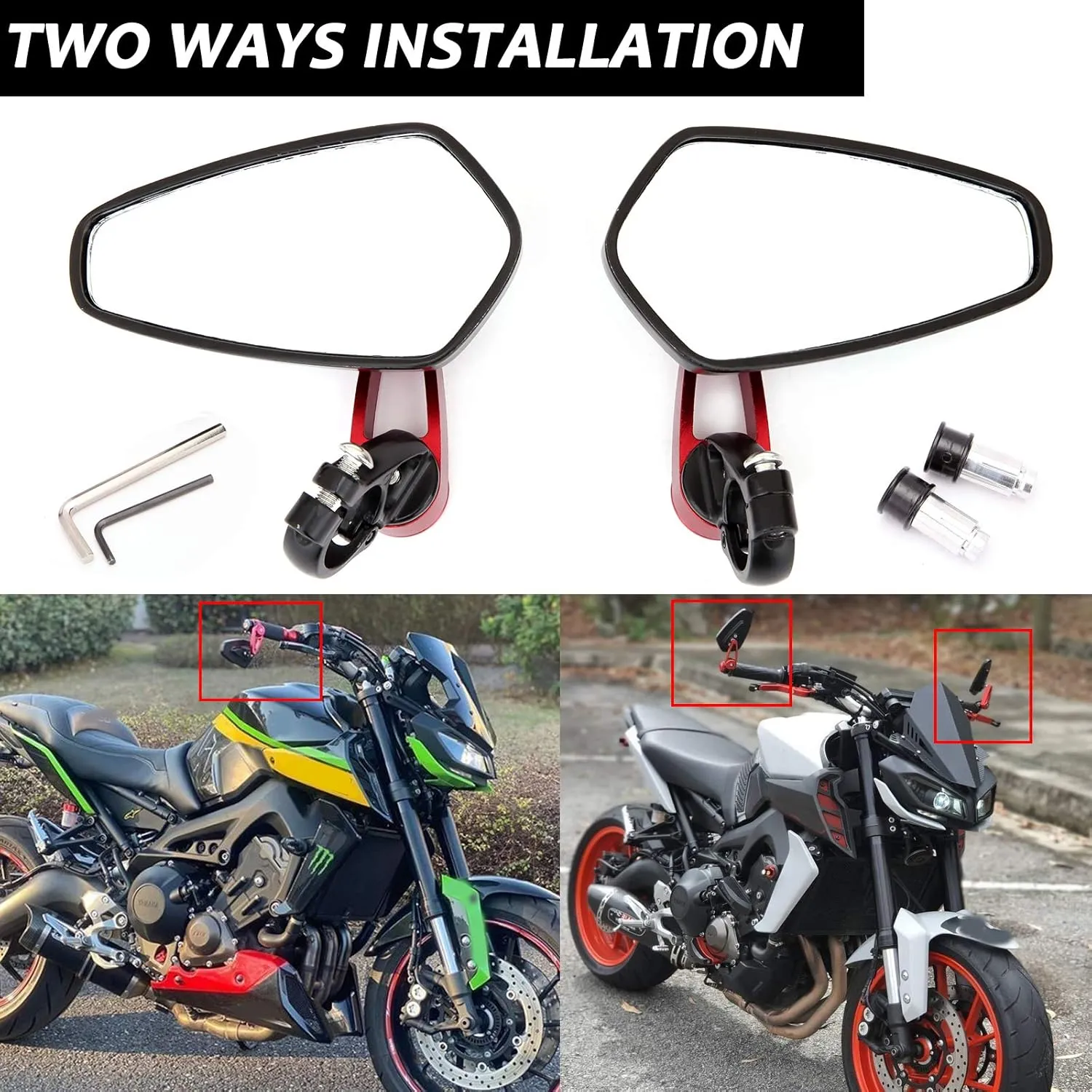 Universal Red Motorcycle Billet Aluminum 7/8" 22 Bar End Side Rear View Mirrors Compatible with Kawasaki Z900 Z1000 Honda Grom Suzuki GSXR