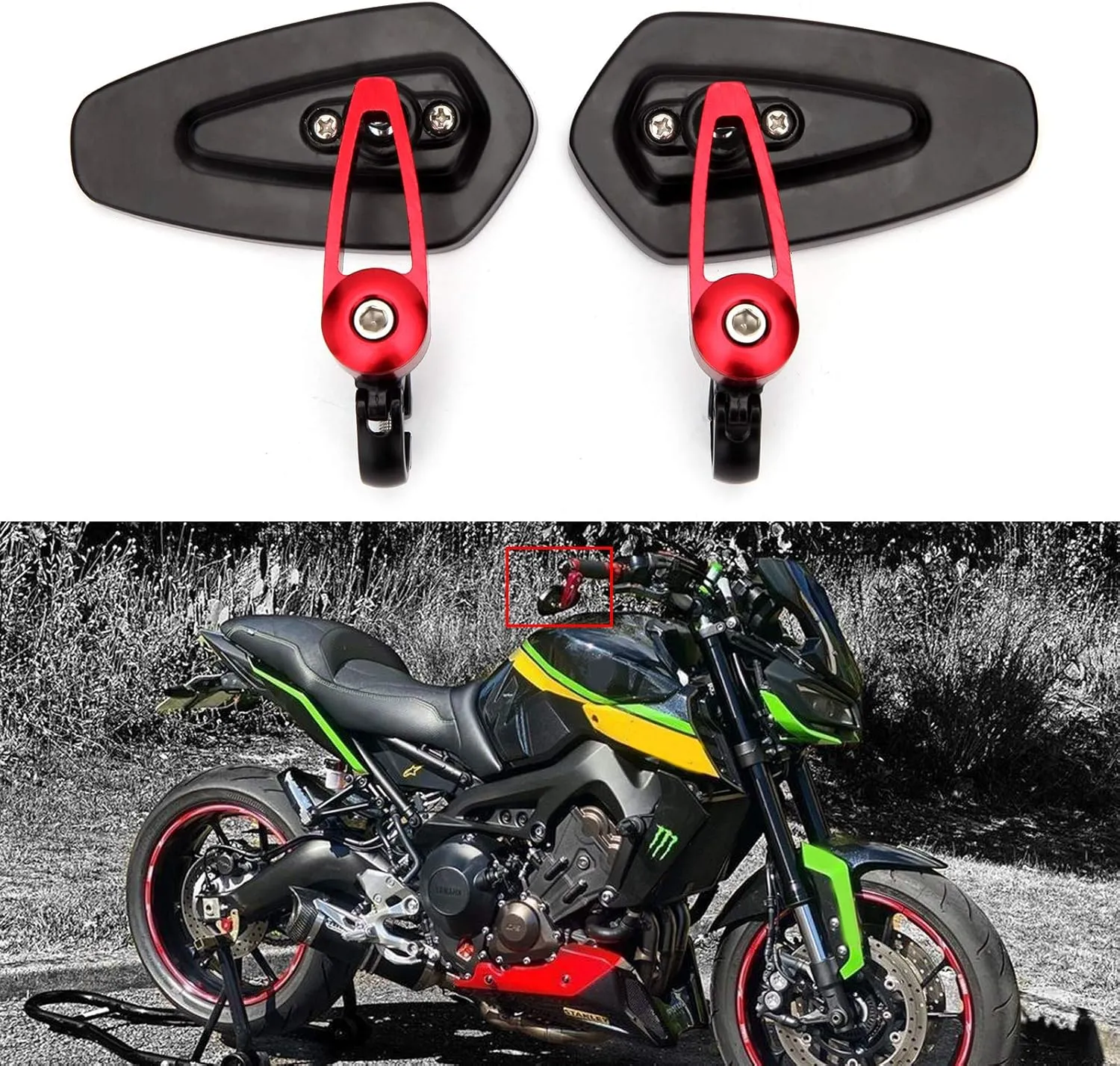 Universal Red Motorcycle Billet Aluminum 7/8" 22 Bar End Side Rear View Mirrors Compatible with Kawasaki Z900 Z1000 Honda Grom Suzuki GSXR
