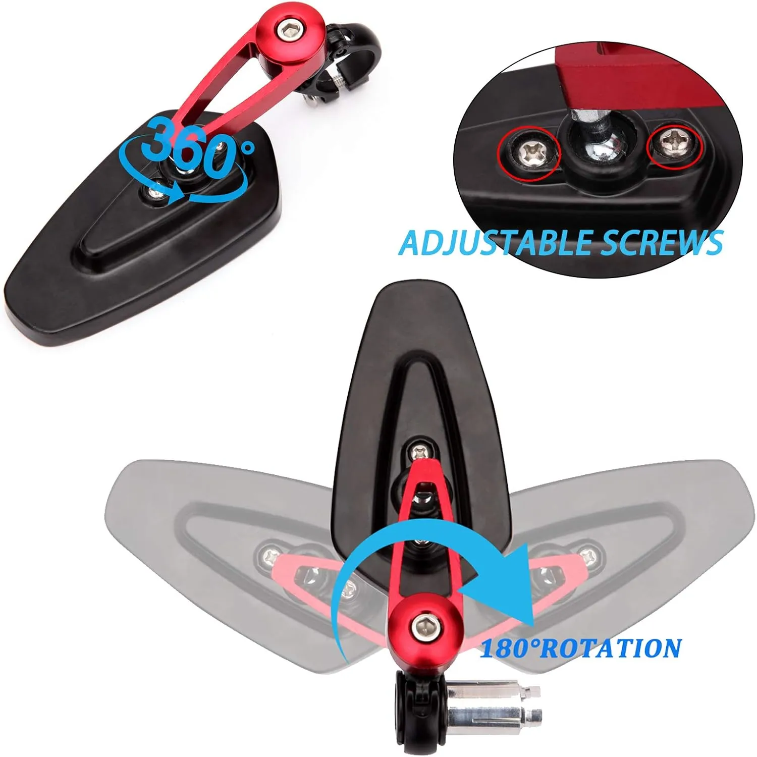 Universal Red Motorcycle Billet Aluminum 7/8" 22 Bar End Side Rear View Mirrors Compatible with Kawasaki Z900 Z1000 Honda Grom Suzuki GSXR