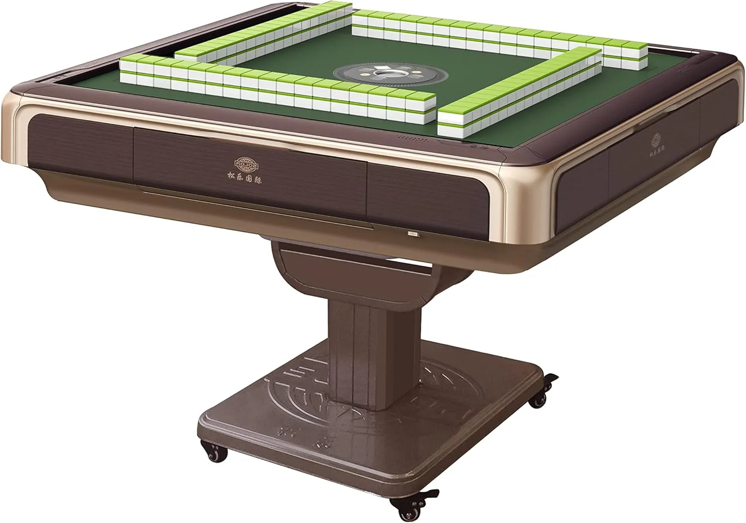 usamjtable Coffee Tornado Thin Folding Automatic Mahjong Table 144 Mahjong Foldable Style with 2 Sets 40mm Chinese Tiles   Hard Tabletop Cover