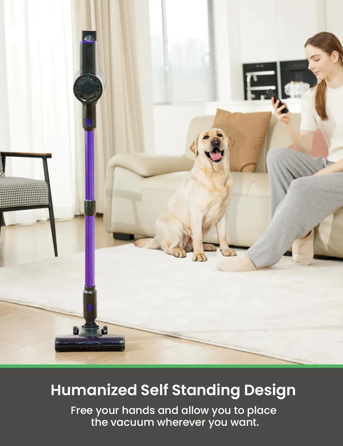 V8PRO Cordless Vacuum Cleaner for Home - 25Kpa Stick Vacuum with Self Standing Design, Max 35Min Runtime, 6 in 1 Lightweight Vacuum for Hardwood Floors and Carpet Pet Hair Car (Purple)
