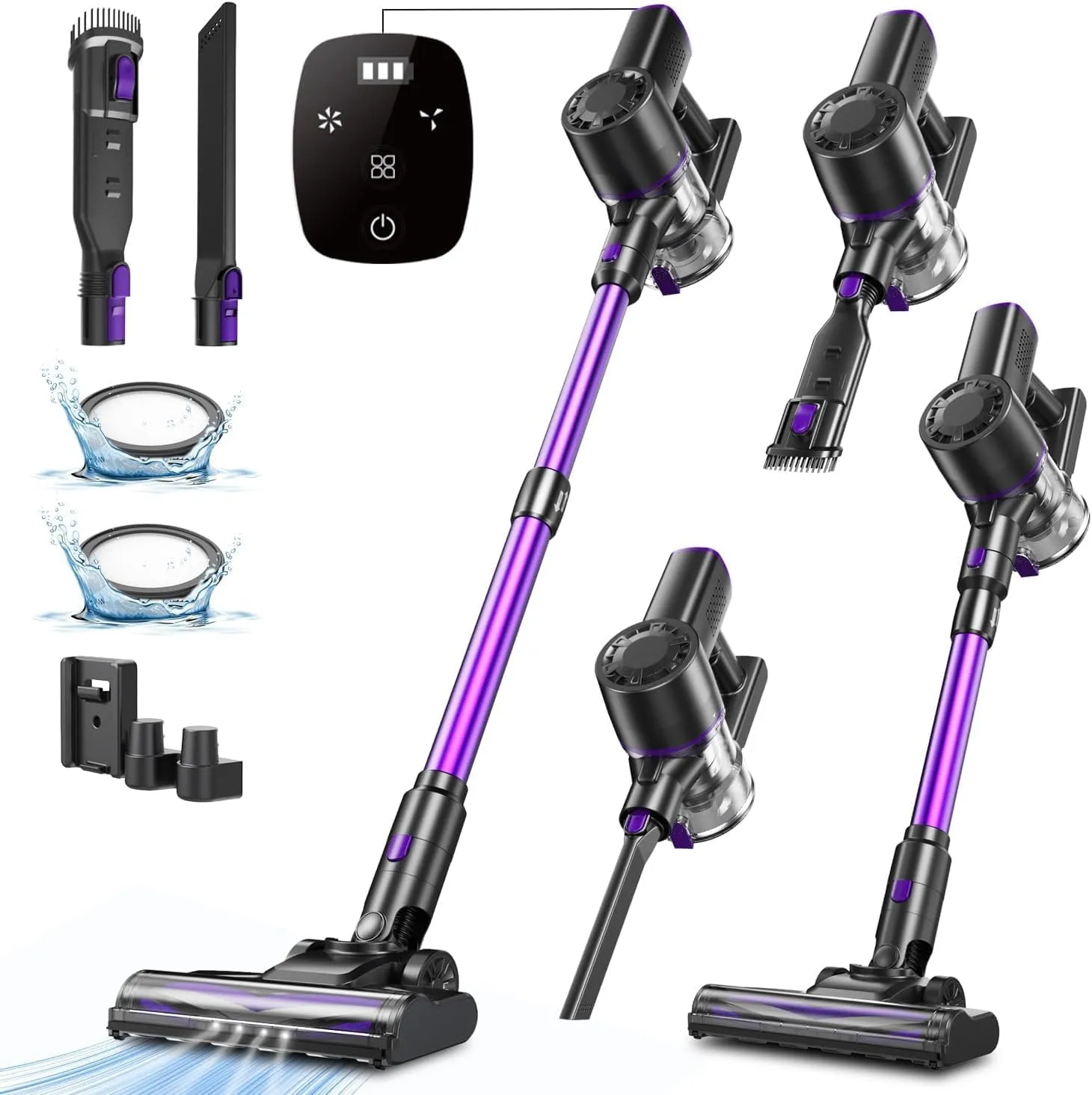 V8PRO Cordless Vacuum Cleaner for Home - 25Kpa Stick Vacuum with Self Standing Design, Max 35Min Runtime, 6 in 1 Lightweight Vacuum for Hardwood Floors and Carpet Pet Hair Car (Purple)