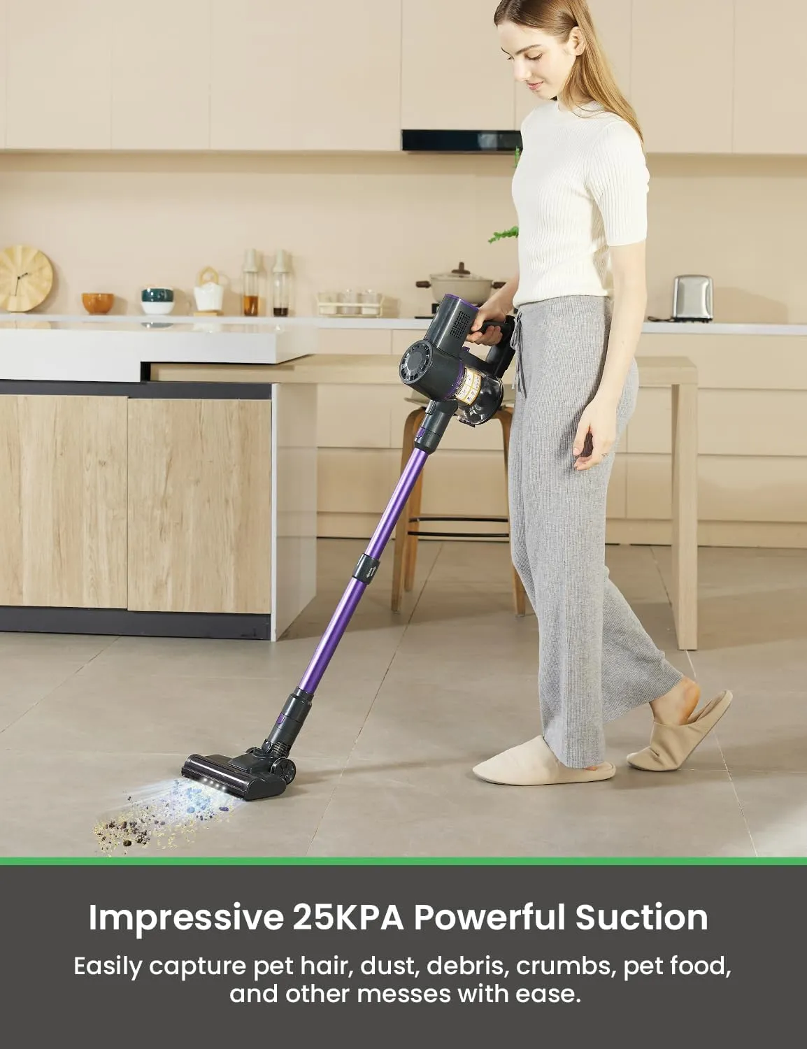 V8PRO Cordless Vacuum Cleaner for Home - 25Kpa Stick Vacuum with Self Standing Design, Max 35Min Runtime, 6 in 1 Lightweight Vacuum for Hardwood Floors and Carpet Pet Hair Car (Purple)
