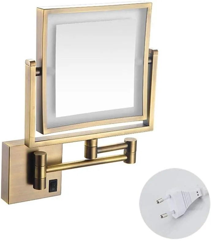 Vanity Mirror Magnifying Lighted Makeup Mirror 3X Magnification Two-Sided Square Retractable Chrome Finish with Drilling Or Without Drilling